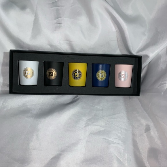 NEW IN BOX set 5 FENDI frosted crystal FF logo VOTIVE CANDLES citronellol scent - Picture 4 of 16